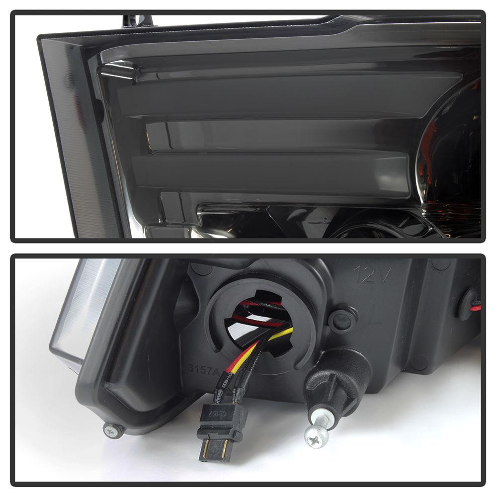 For 09-16 DodRam Pickup 1500 Sonar Light Bar DRL Projector Headlights (Smoke) YD-PRO-DR09-LBDRL-SM