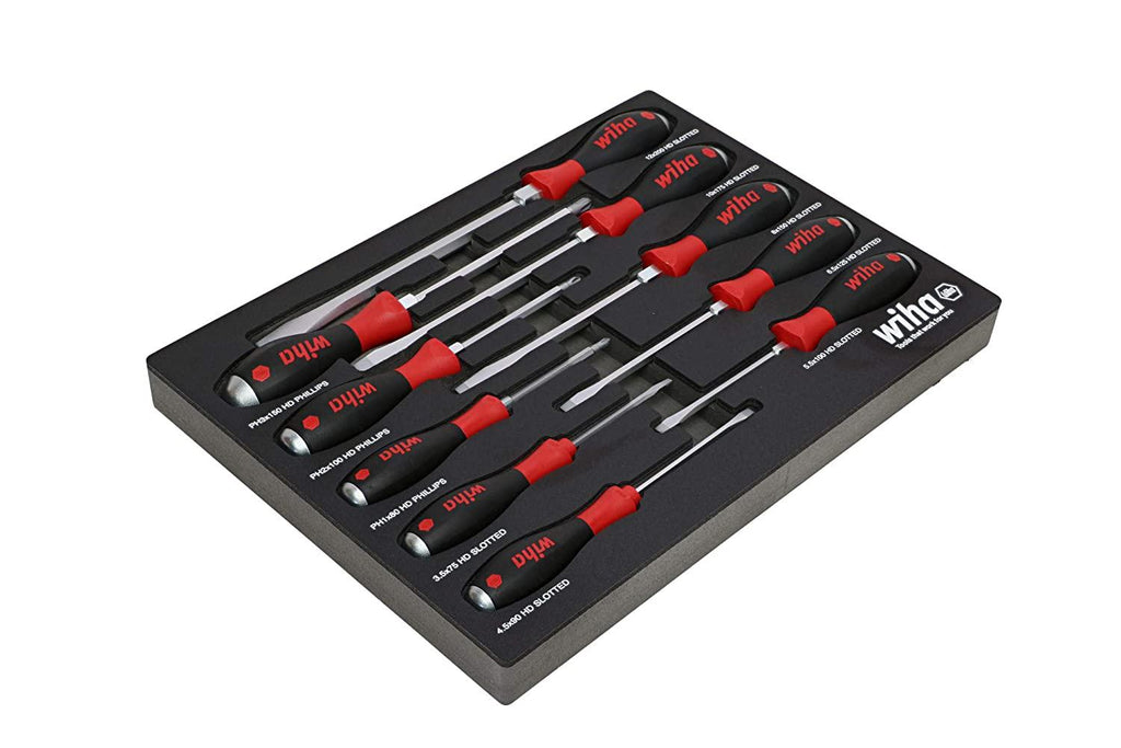 Wiha 53180 | 10 Piece Extra Heavy Duty SoftFinish Cushion Grip Screwdriver Tray Set