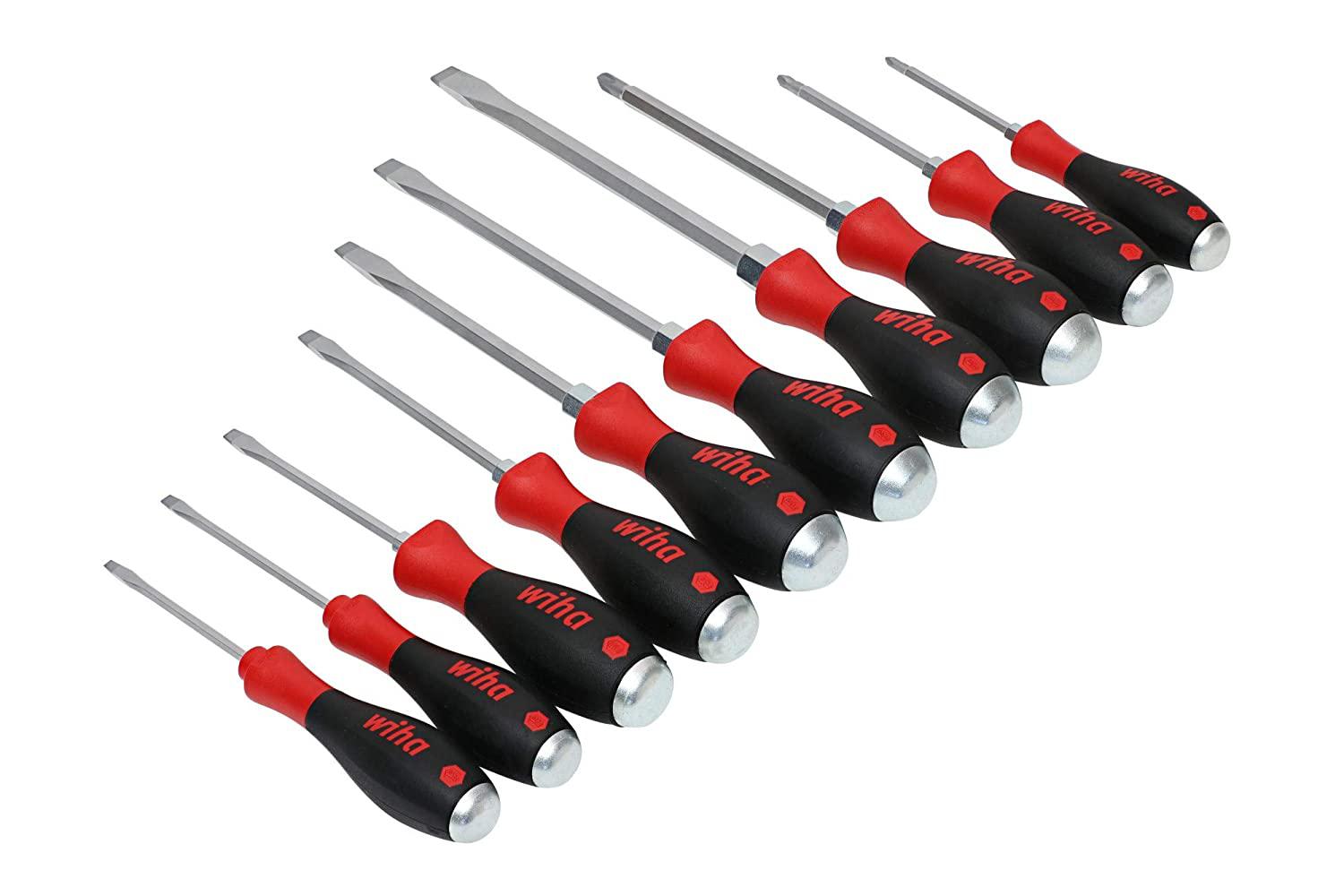 Wiha 53180 | 10 Piece Extra Heavy Duty SoftFinish Cushion Grip Screwdriver Tray Set