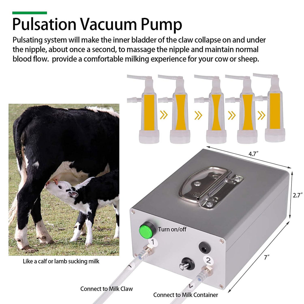Goat MilMachine Pump Milker Machine Auto-Stop Device for Goat Livestock Household Farm  Steel Food Grade Bucket MilDevice (7L)