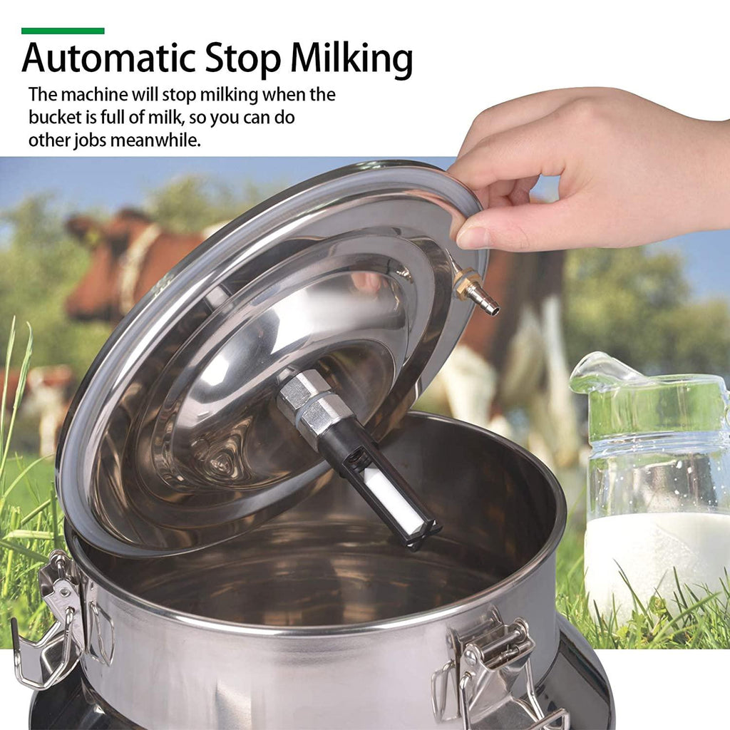 Goat MilMachine Pump Milker Machine Auto-Stop Device for Goat Livestock Household Farm  Steel Food Grade Bucket MilDevice (7L)