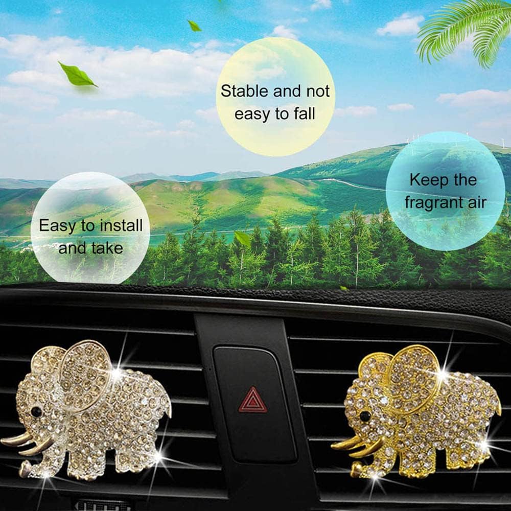 ZOSTLAND Rhinestone Car Decorative Clip,Car Air Fresheners,Metal Car Air Vent Clip,Personalized Automotive Interior Decoration Accessories,Car Decor Gift for women,Girl,man (2pcs Elephant)
