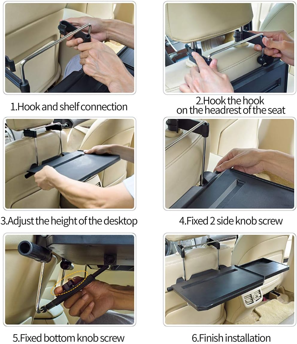 Xergur 2 in 1 Car Steering Wheel Tray/Back Seat Headrest Tray for Eating Food Drink and Writing Laptop Work, Black Car Desk