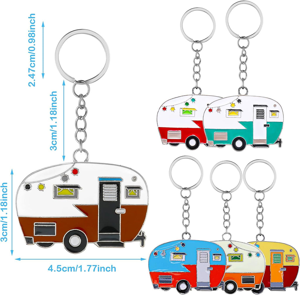 2 Pieces Camper Keychain, RV Camper Keyring Camper Accessories for Travel Trailers Retro Camping Car Keychain