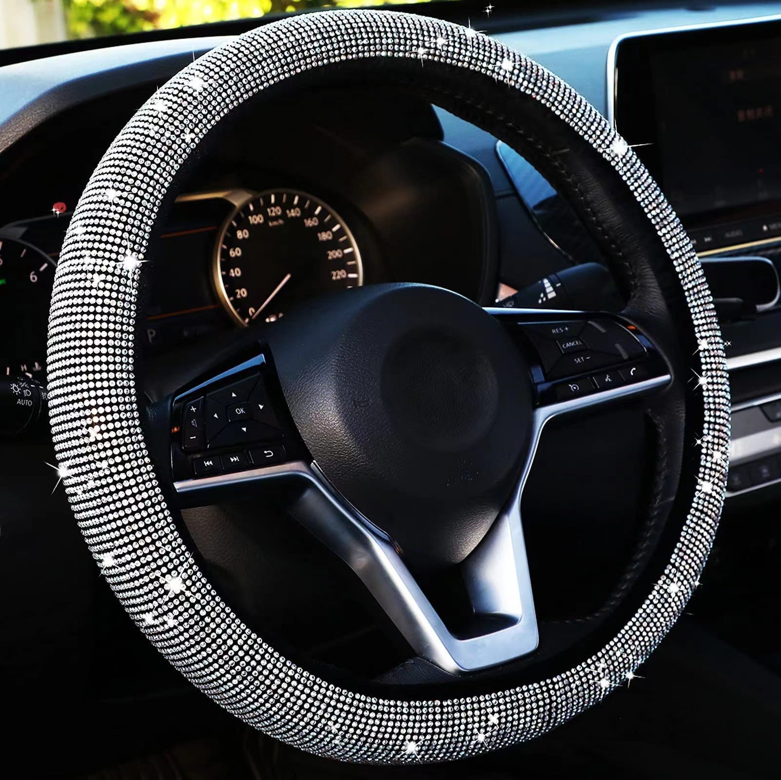 Sparkle And Shine: Universal Artificial Diamond Car Steering Wheel Cover Set