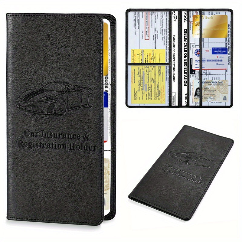 Car Registration &amp; Insurance Card Holder For Women And Men, Auto Glove Box Organizer Document Wallet Faux Leather Manual Folder