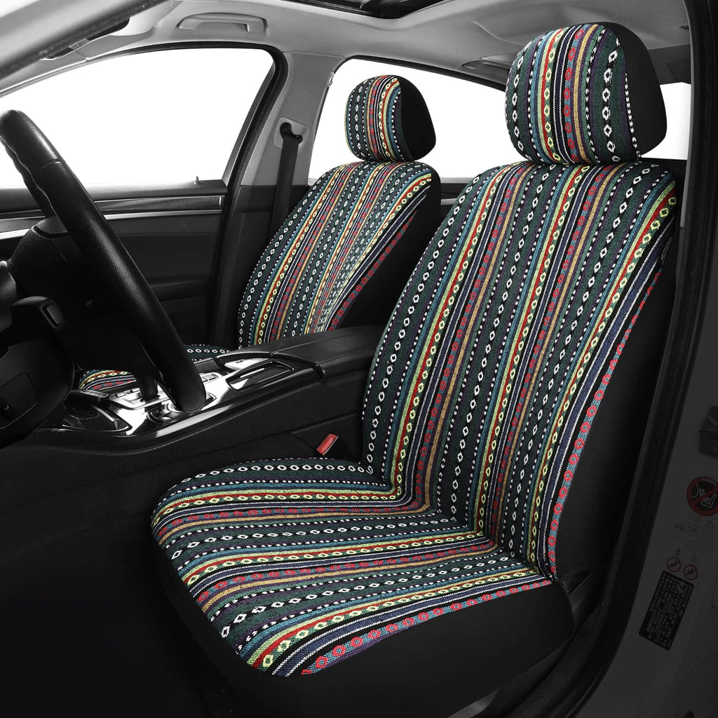 Pariitadin Baja Saddle Blanket Car Seat Covers Full Set with Seat Belt Pads, Washable Breathable Striped Woven Cloth Seat Covers for Cars Interior, Universal Fit Most Cars, Airbag Compatible, Red/Blue