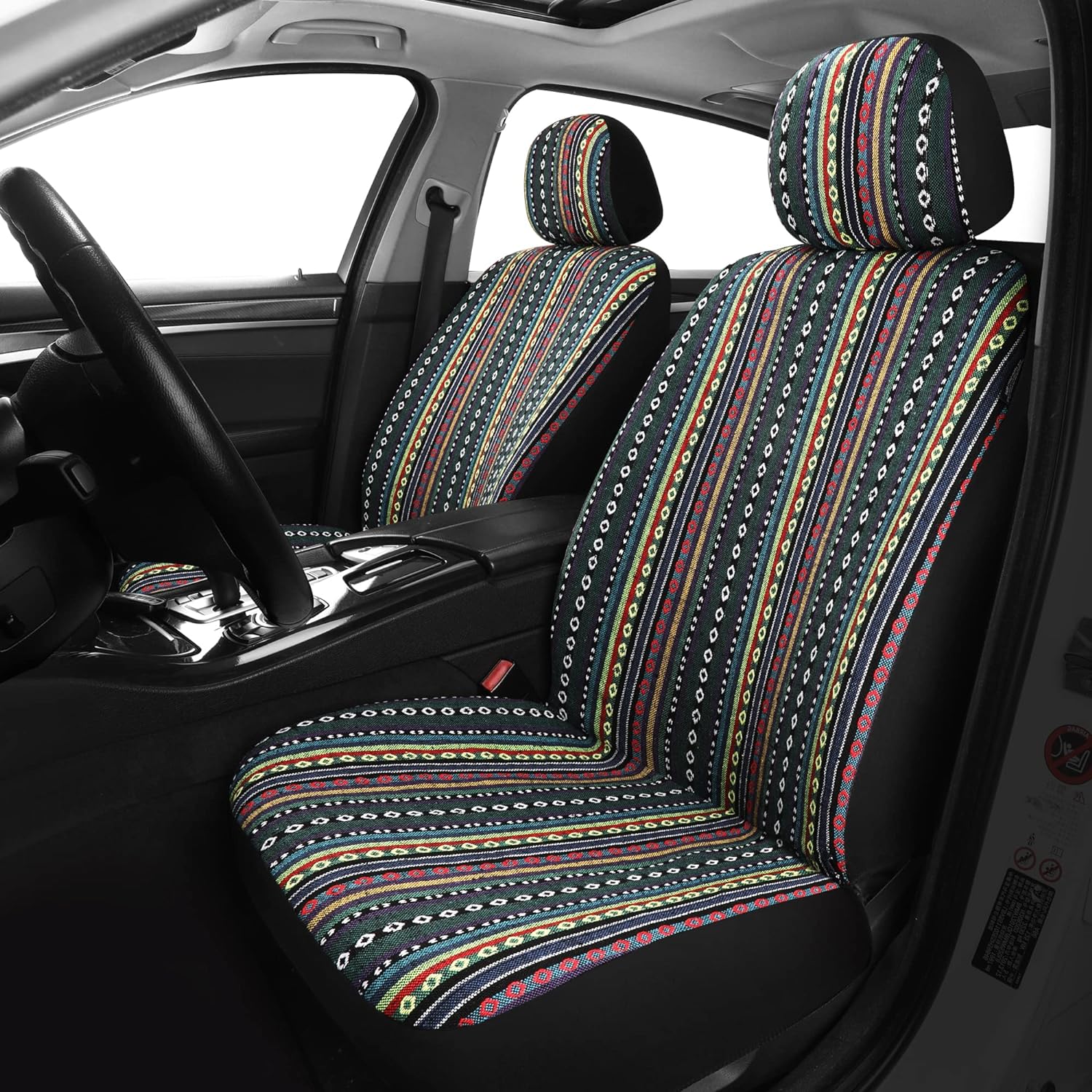 Pariitadin Baja Saddle Blanket Car Seat Covers Full Set with Seat Belt Pads, Washable Breathable Striped Woven Cloth Seat Covers for Cars Interior, Universal Fit Most Cars, Airbag Compatible, Red/Blue