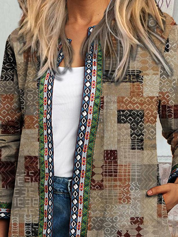 Casual Retro Ethnic Print Long-Sleeved Buttonless Jacket