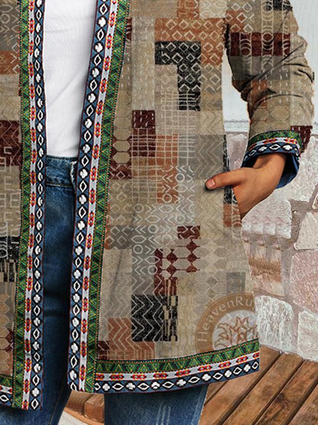 Casual Retro Ethnic Print Long-Sleeved Buttonless Jacket