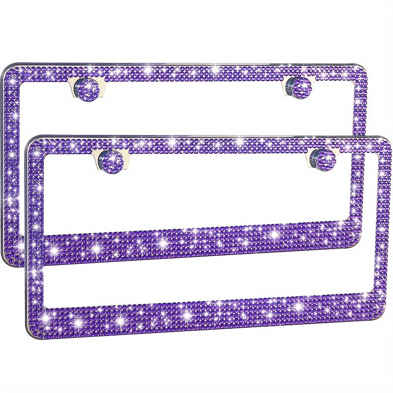 2pcs Luxurious Bling License Plate Frames - Handcrafted  Steel Frames with Artificial Diamonds - Sparkly Car License Plate Cover