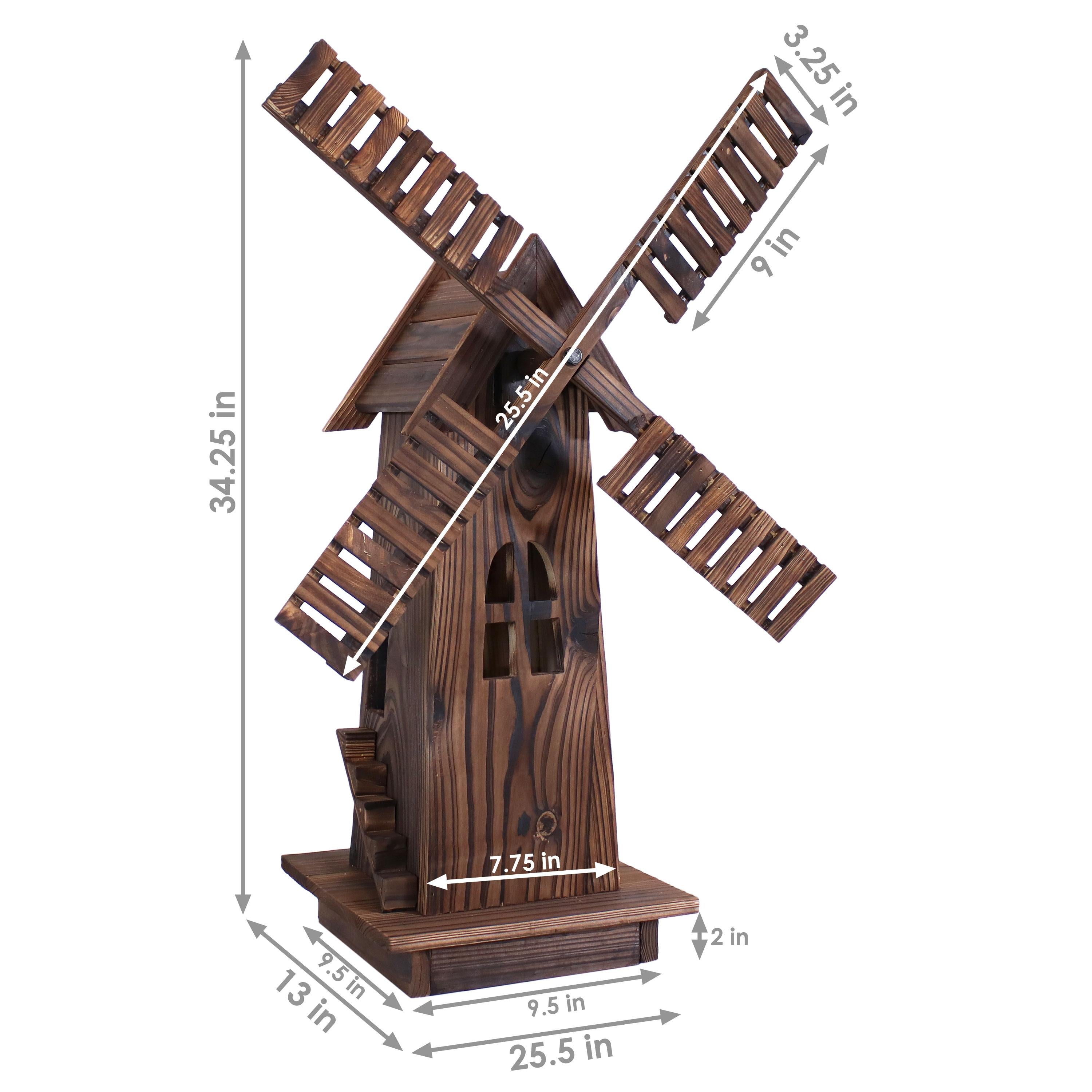 Sunnydaze Outdoor Wooden Dutch-Inspired Rustic Windmill Lawn and Garden Yard Decorative Statue - 34"