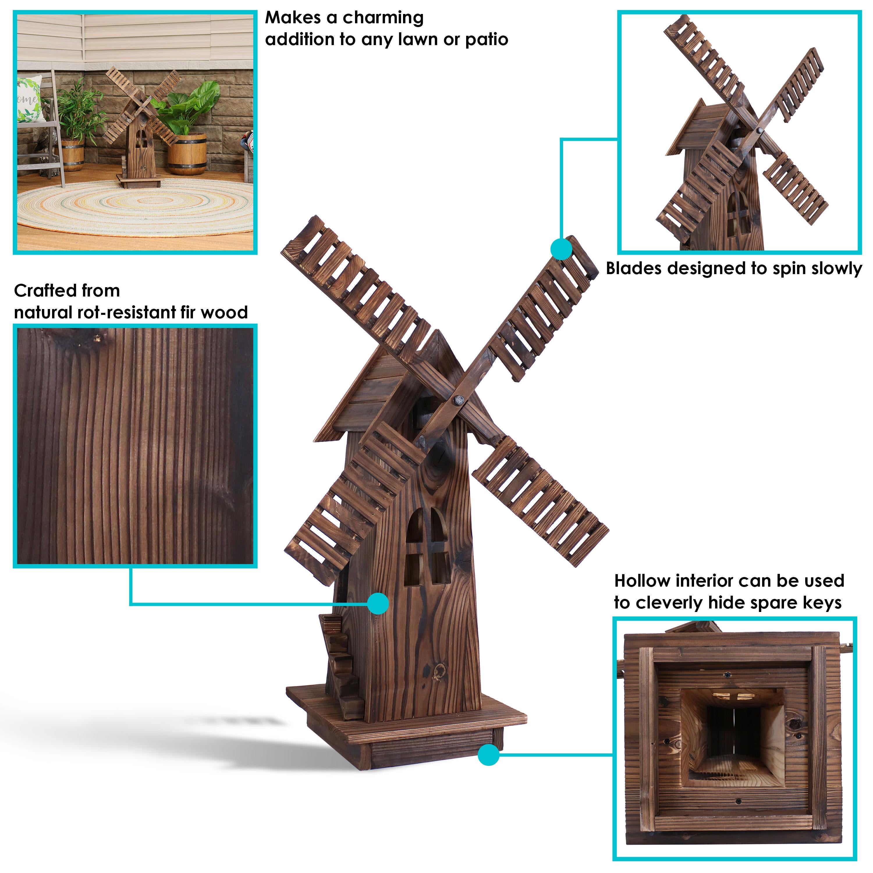 Sunnydaze Outdoor Wooden Dutch-Inspired Rustic Windmill Lawn and Garden Yard Decorative Statue - 34"