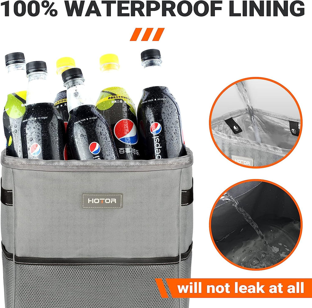 HOTOR Car Trash Can, 3-Gallon Ultra-Large Car Garbage Can, 100% Leakproof &amp; Waterproof Trash Can for Car, Multipurpose Car Trash Bin with Adjustable Straps, Magnetic Buckles, Mesh Pockets (Gray)