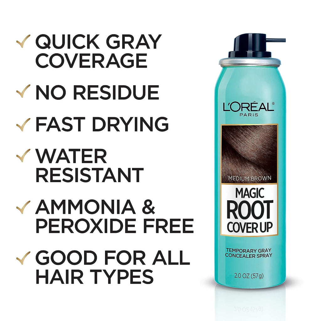 L'Oreal Paris Magic Root Cover Up Gray Concealer Spray Medium Brown 4 oz (2 pack)