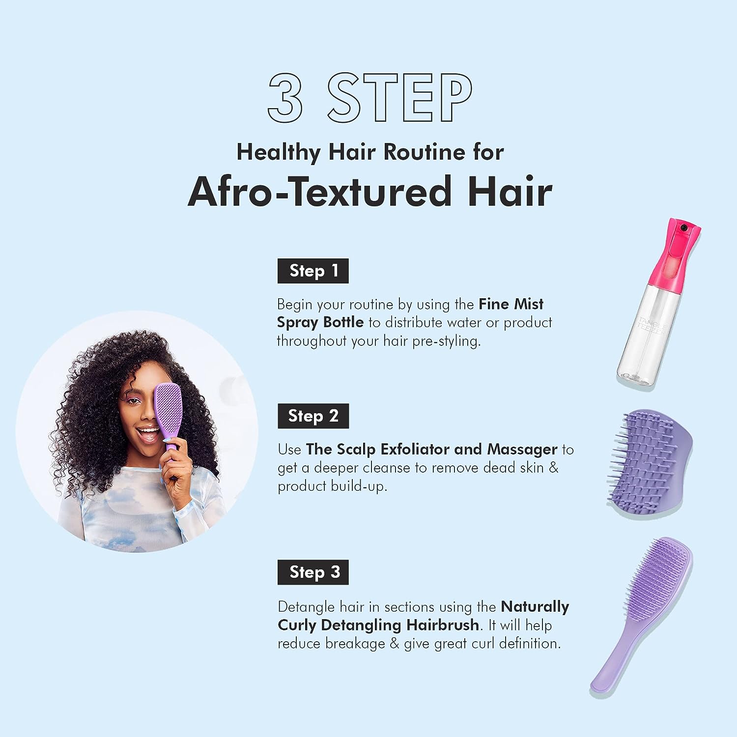 Tangle Teezer The Naturally Curly Ultimate Detangling Brush, Dry and Wet Hair Brush Detangler for for 3C to 4C Hair, Purple Passion