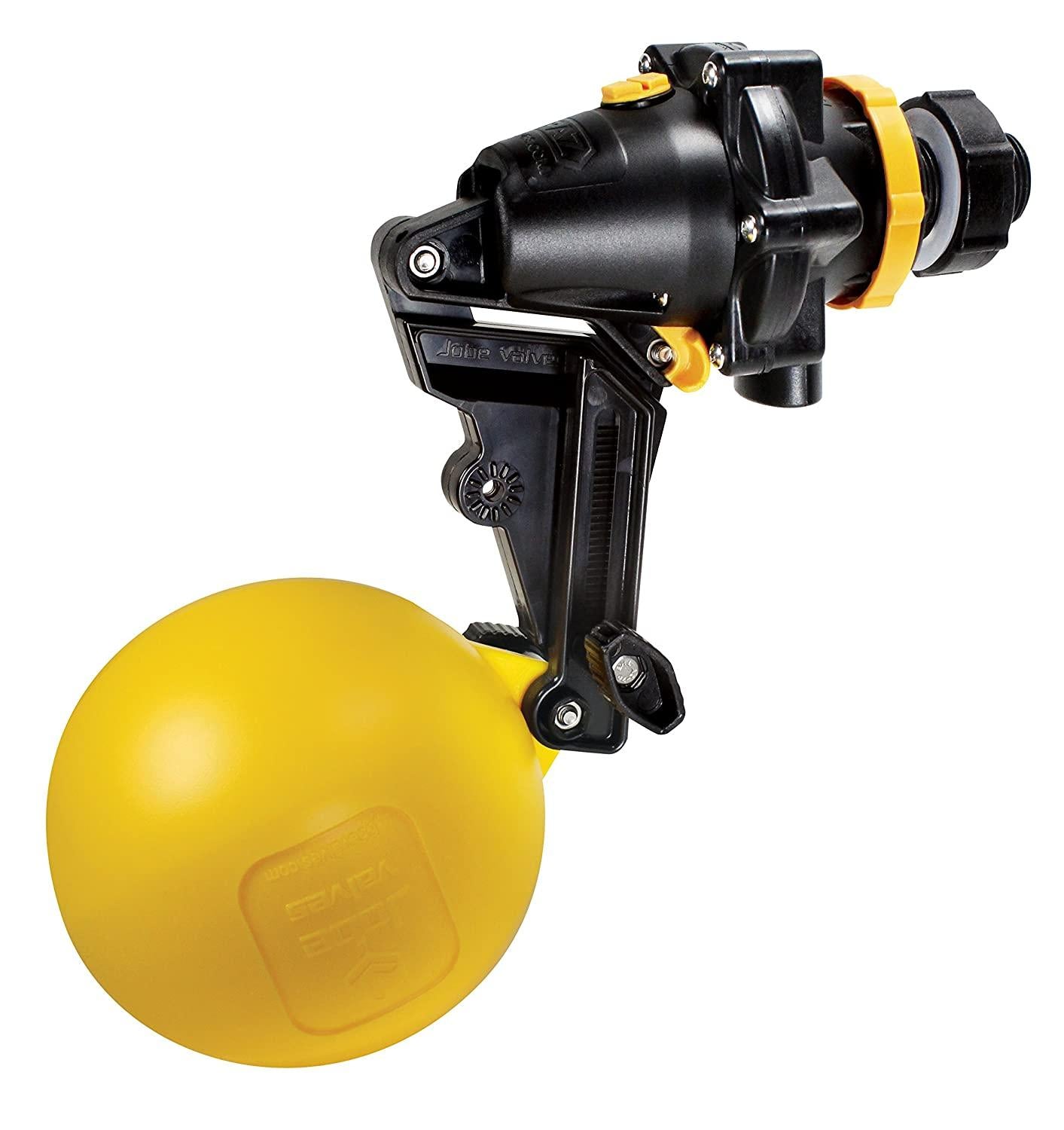 Jobe Valves J-TPV0100DLT Topaz Trough Valve with 4.9"-Wide Float, 200L/Min, 100PSI, Detach Long Tail, 1" NPT Inlet, Yellow/Black