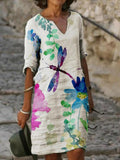 Floral Print V-neck Short-sleeved Casual Dress
