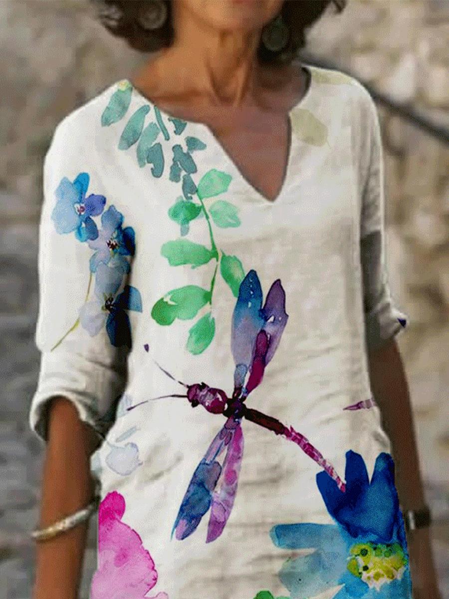 Floral Print V-neck Short-sleeved Casual Dress