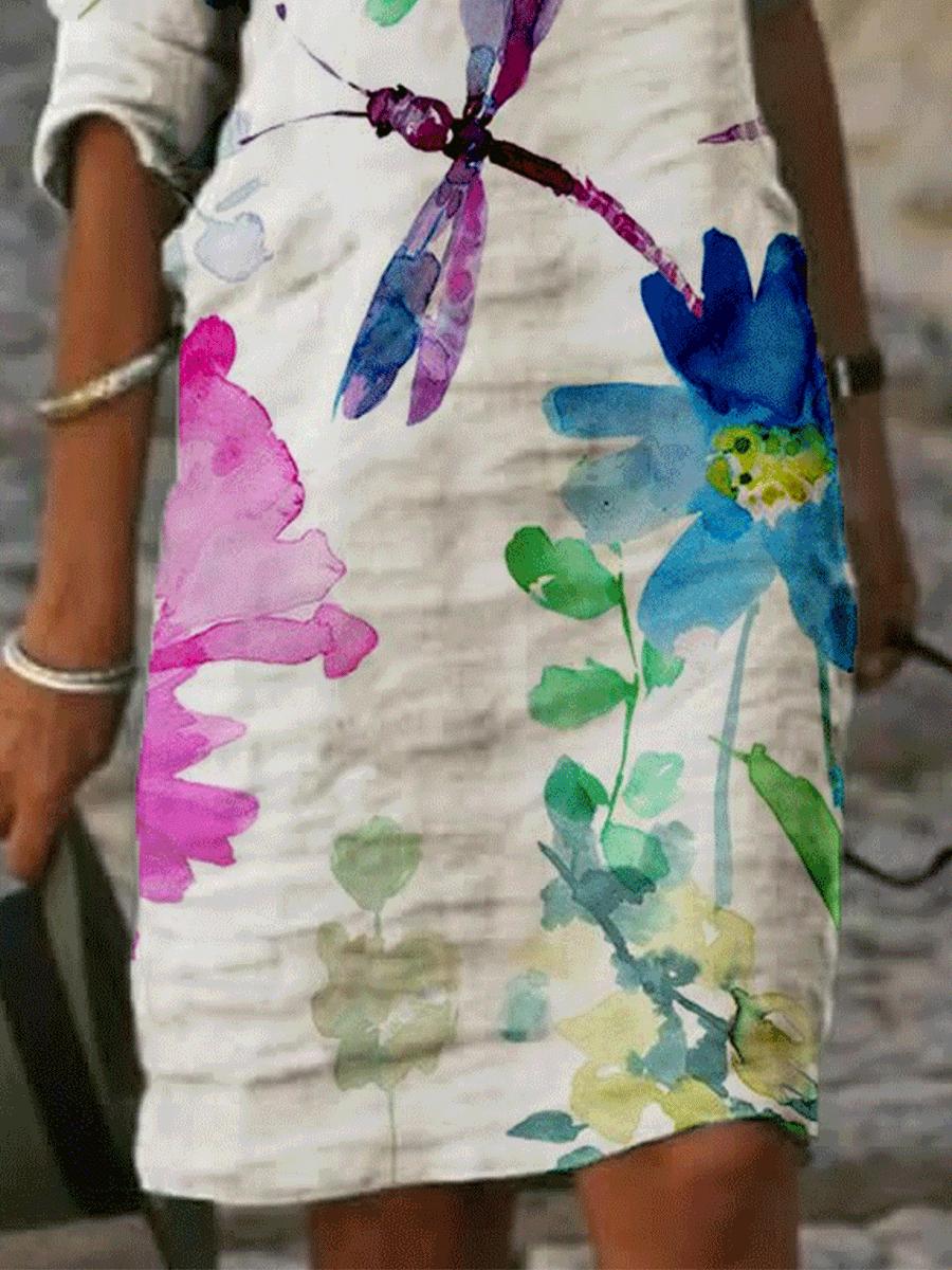 Floral Print V-neck Short-sleeved Casual Dress