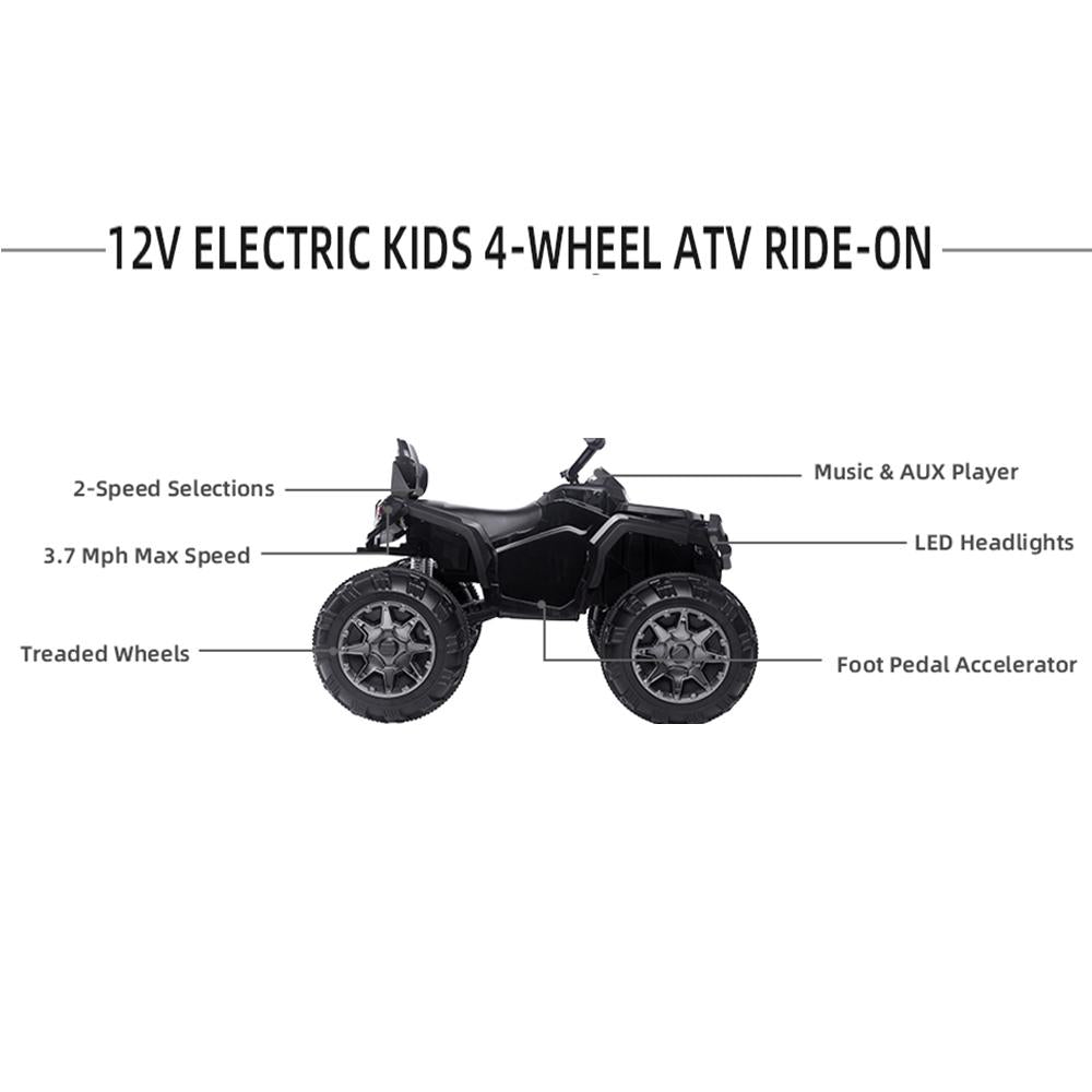 URHOMEPRO Kids Ride On ATV, 12V Battery Powered Kids Electric Cars, 4 Wheeler Quad with Headlights, MP3, USB, Volume Control, LarSeat, Electric Ride on Toys for Boys Girls, Two Speed Mode, Q11319