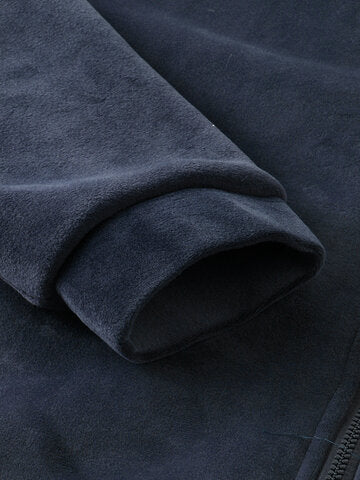 mens thicken fleece lined velour stand collar solid warm overcoats with pocket