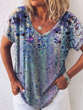 Textured Printed V-neck Short-sleeved Fashion T-shirt