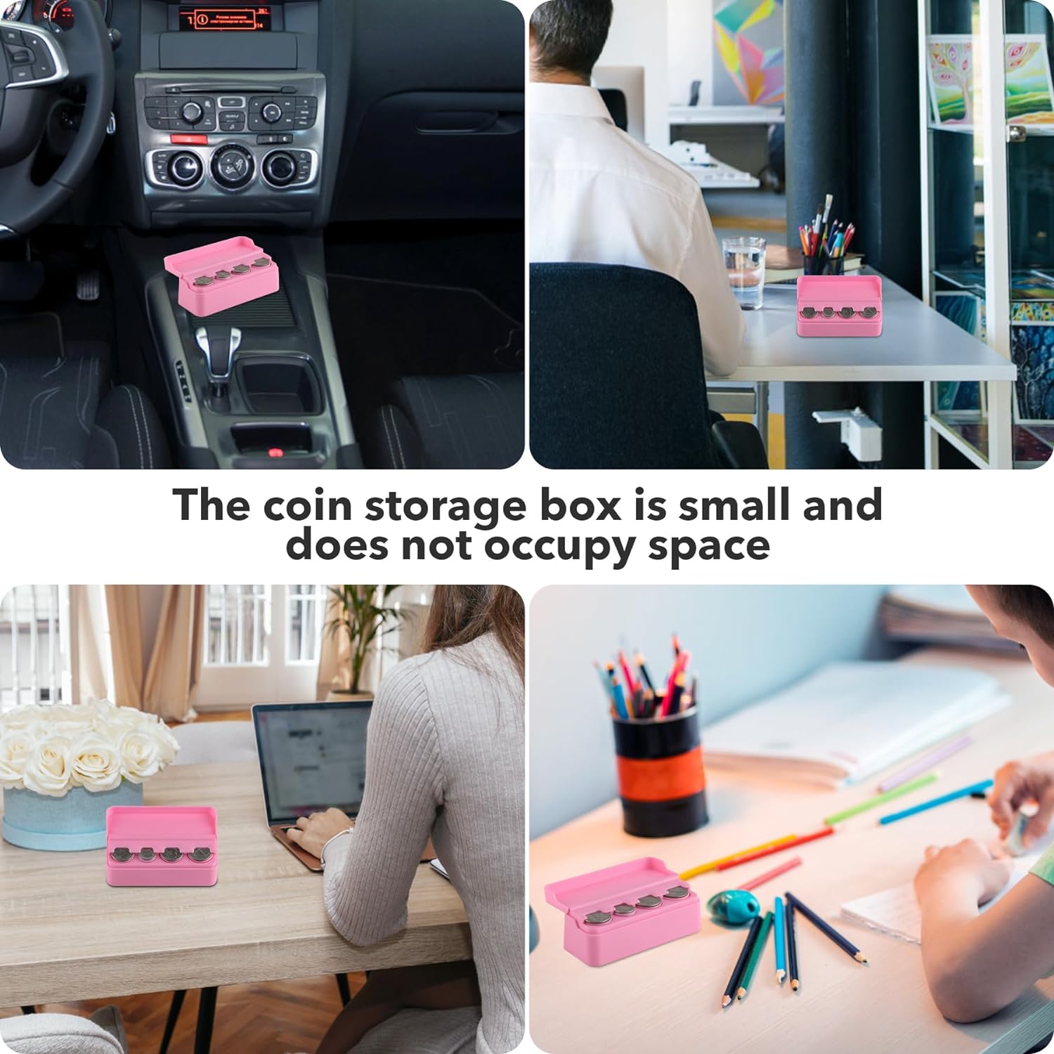 SINGARO Coin Holder for Car, Universal Car Coin Change Organizer, Car Coin Holder Compatible with Coins of Different Sizes, Car Interior Accessories, Suitable for Most Cars, Trucks(Pink，2 Pack)