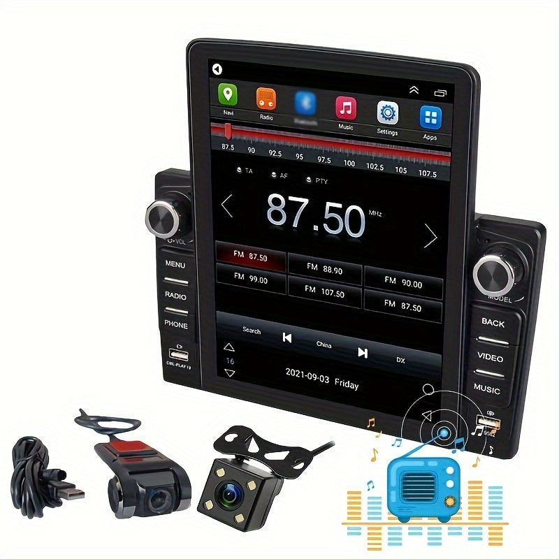 9.5'' Vertical TFT HD TouchScreen Double Din Car Radio Android 10.1 (2+32G) -in GPS/WIFI/BT DVR Multi-languaClock Display USB / SD / FM