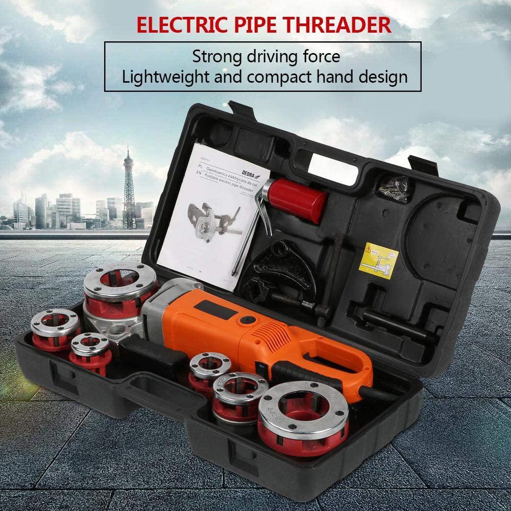 A sixx Pipe Threading Machine, Portable Ratchet Pipe Threader Kit, with 6 Dies for(US Standard 110V)