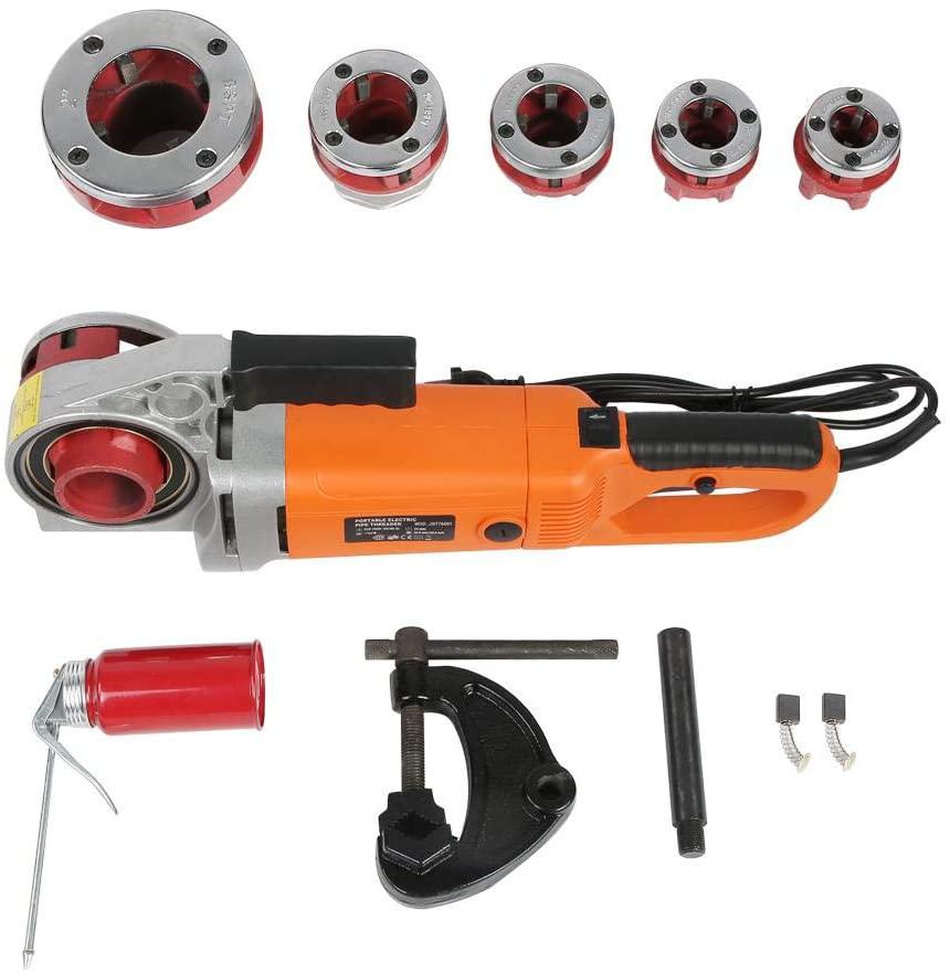 A sixx Pipe Threading Machine, Portable Ratchet Pipe Threader Kit, with 6 Dies for(US Standard 110V)