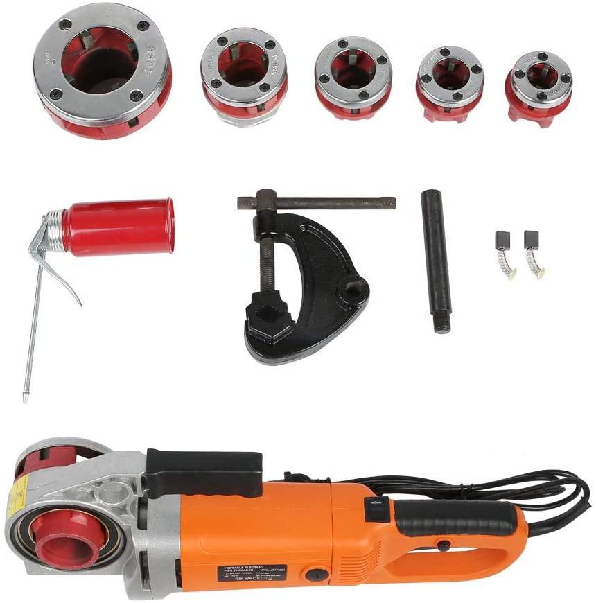 A sixx Pipe Threading Machine, Portable Ratchet Pipe Threader Kit, with 6 Dies for(US Standard 110V)