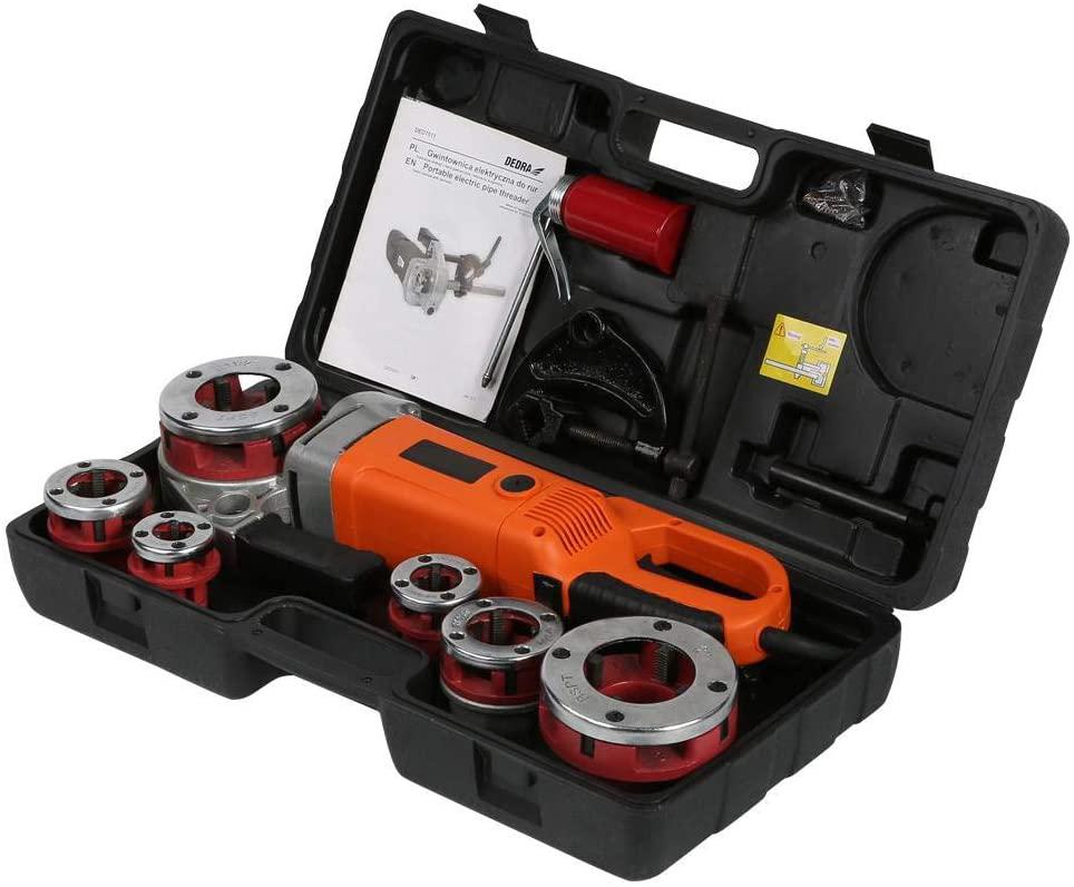 A sixx Pipe Threading Machine, Portable Ratchet Pipe Threader Kit, with 6 Dies for(US Standard 110V)