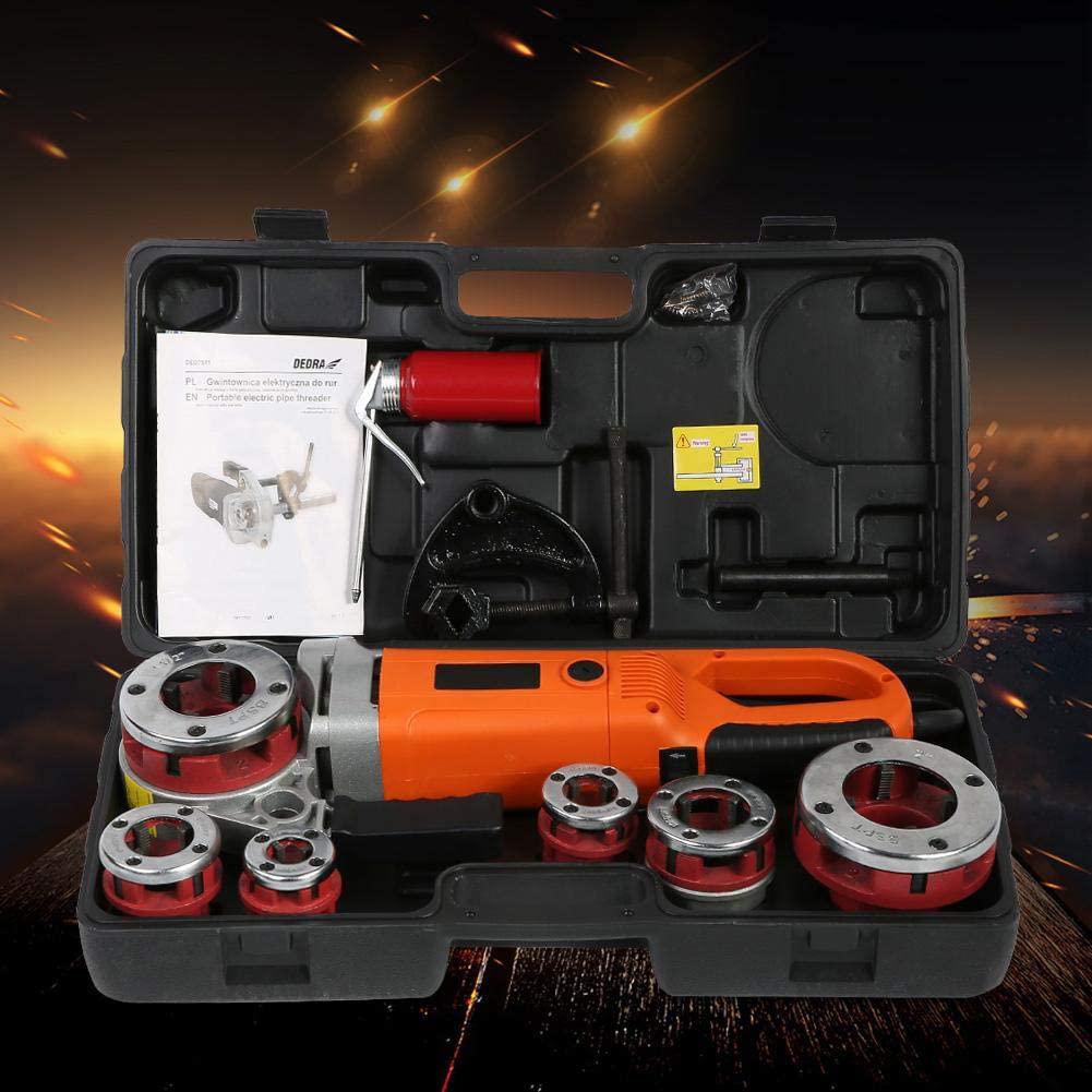 A sixx Pipe Threading Machine, Portable Ratchet Pipe Threader Kit, with 6 Dies for(US Standard 110V)