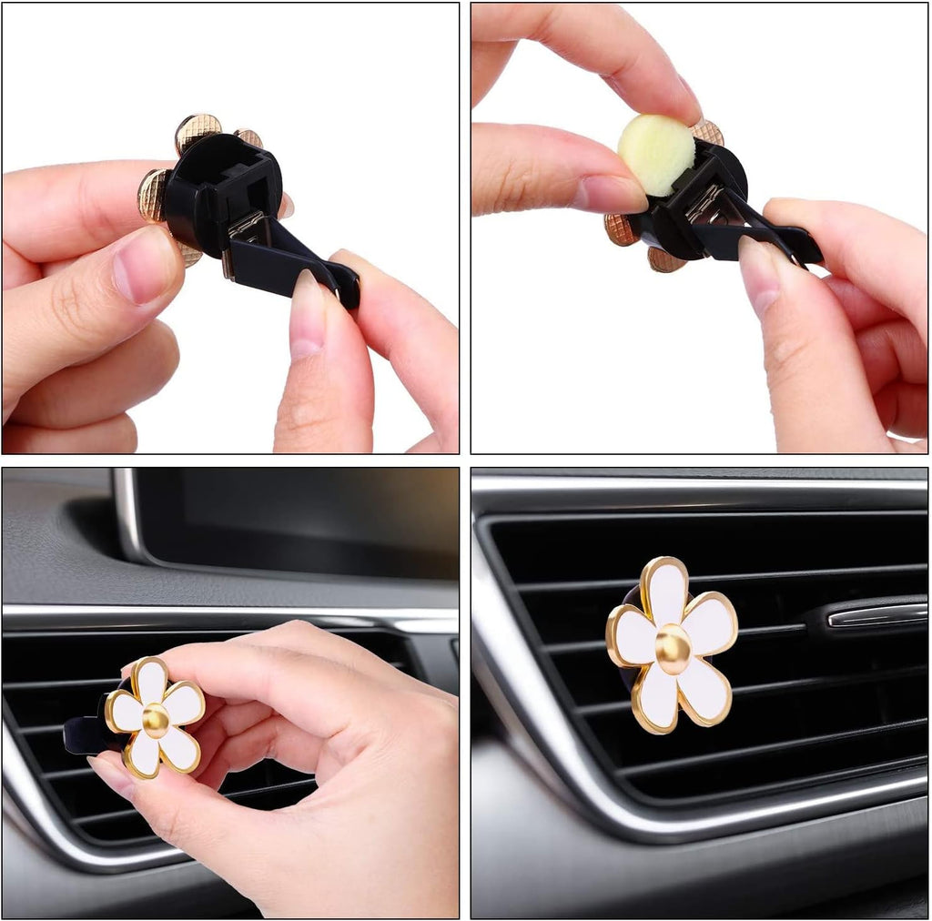 6 Pcs Daisy Air Vent Clips, Cute Flower Air Conditioning Outlet Clip Car Air Fresheners Vent Clips Car Interior Decor Charm Car Decoration Cute Car Accessories for Women Girls + Mask Hook(Pink)