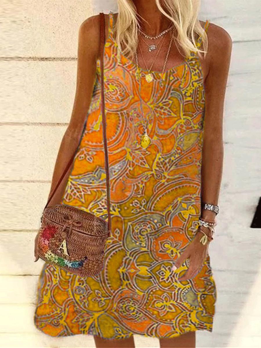 Printed Loose Strap Chiffon Print Shift Dress