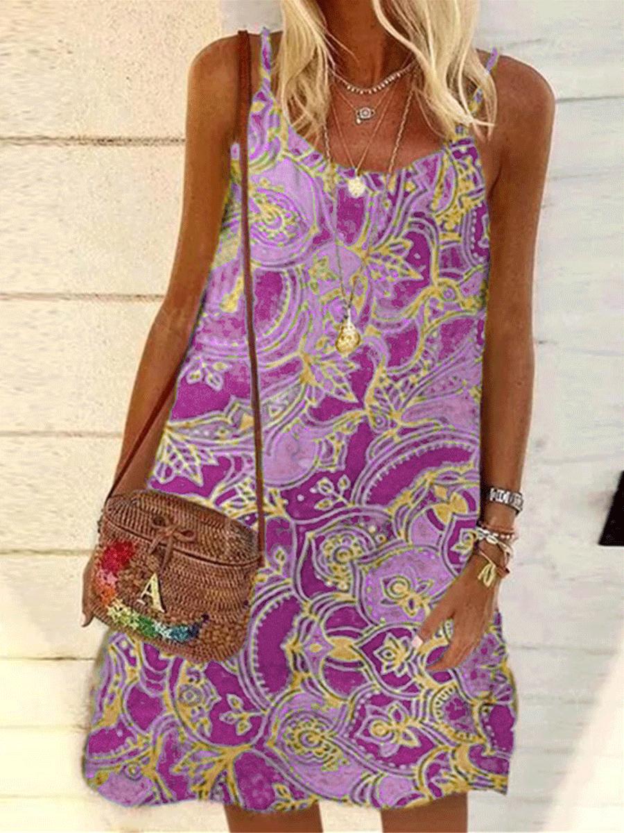 Printed Loose Strap Chiffon Print Shift Dress