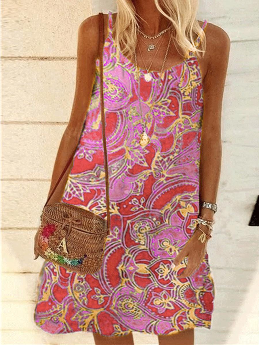 Printed Loose Strap Chiffon Print Shift Dress