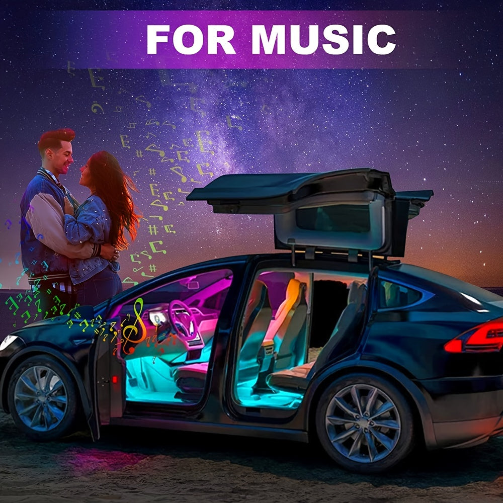 Car LED Lights, 4pcs 48 LED Interior Lights, Smart App Control Lights Bars, Multicolor Music Car Strip Light Under Dash Lighting