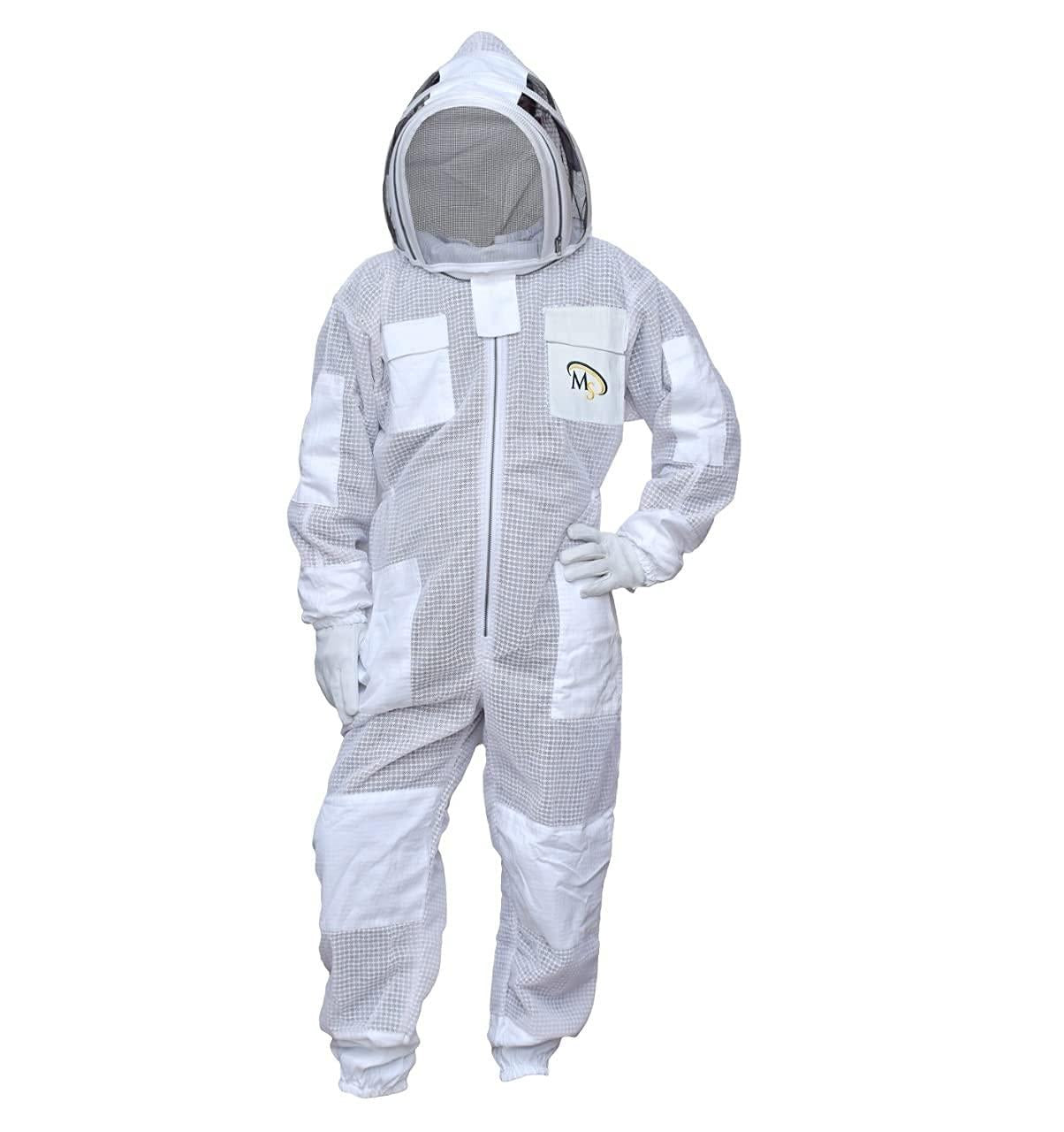 MS Professional 3 Layer Bee Suit Apiarist Ventilated Beekeeper Protective Suit with One Pair Gloves Apiary Beekeeping Suit Bee Sting Proof Suit with Fencing Veil (X-Large, White)