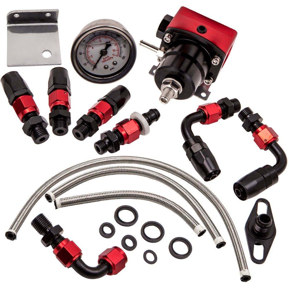Adjustable Fuel Pressure Regulator Kit 100psi Oil Press Gauge AN6 Fitting