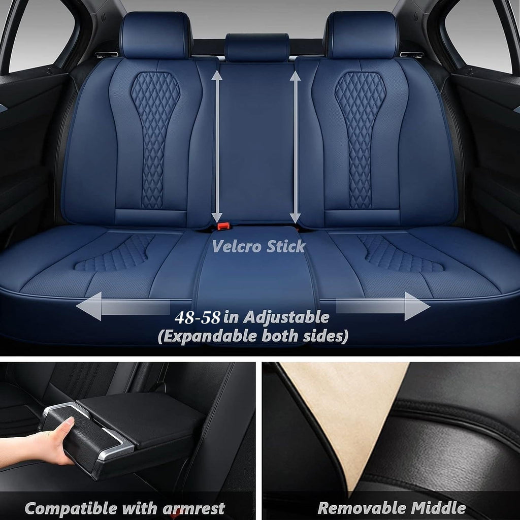 Coverado Leather Seat Covers Full Set, 5 Seats Universal, Waterproof Luxury Leatherette Seat Cushions, Front and Rear Auto Seat Protectors Fit for Most Vehicles Blue