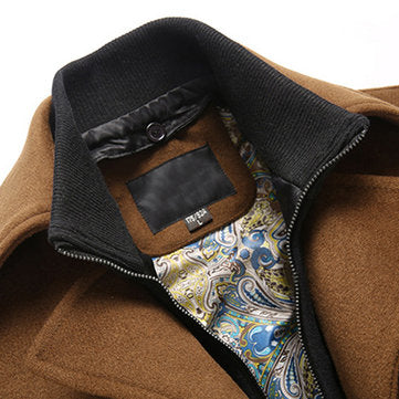 dual collar winter spring business casual pockets wool coat for men