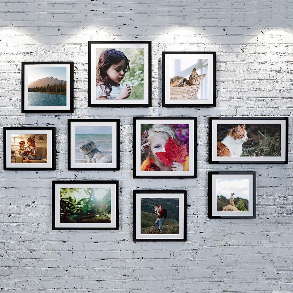 upsimples 12x18 Picture Frame Set of 5,Display Pictures 11x17 with Mat or 12x18 Without Mat, Wall Gallery Photo Frames,Black
