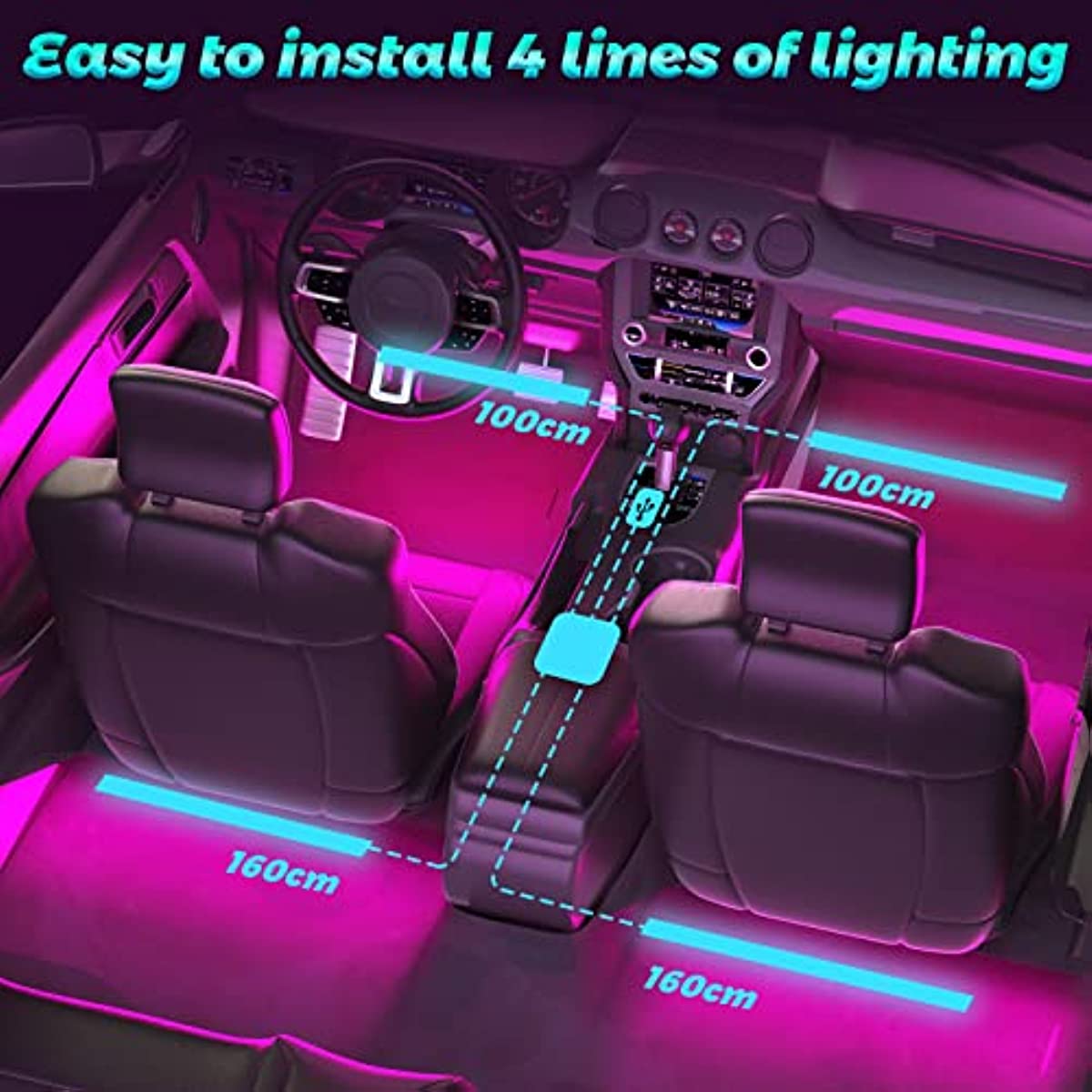 Brighten Up Your Car with 48RGB LED Lights - App Controlled, USB Powered, and Music Synced!