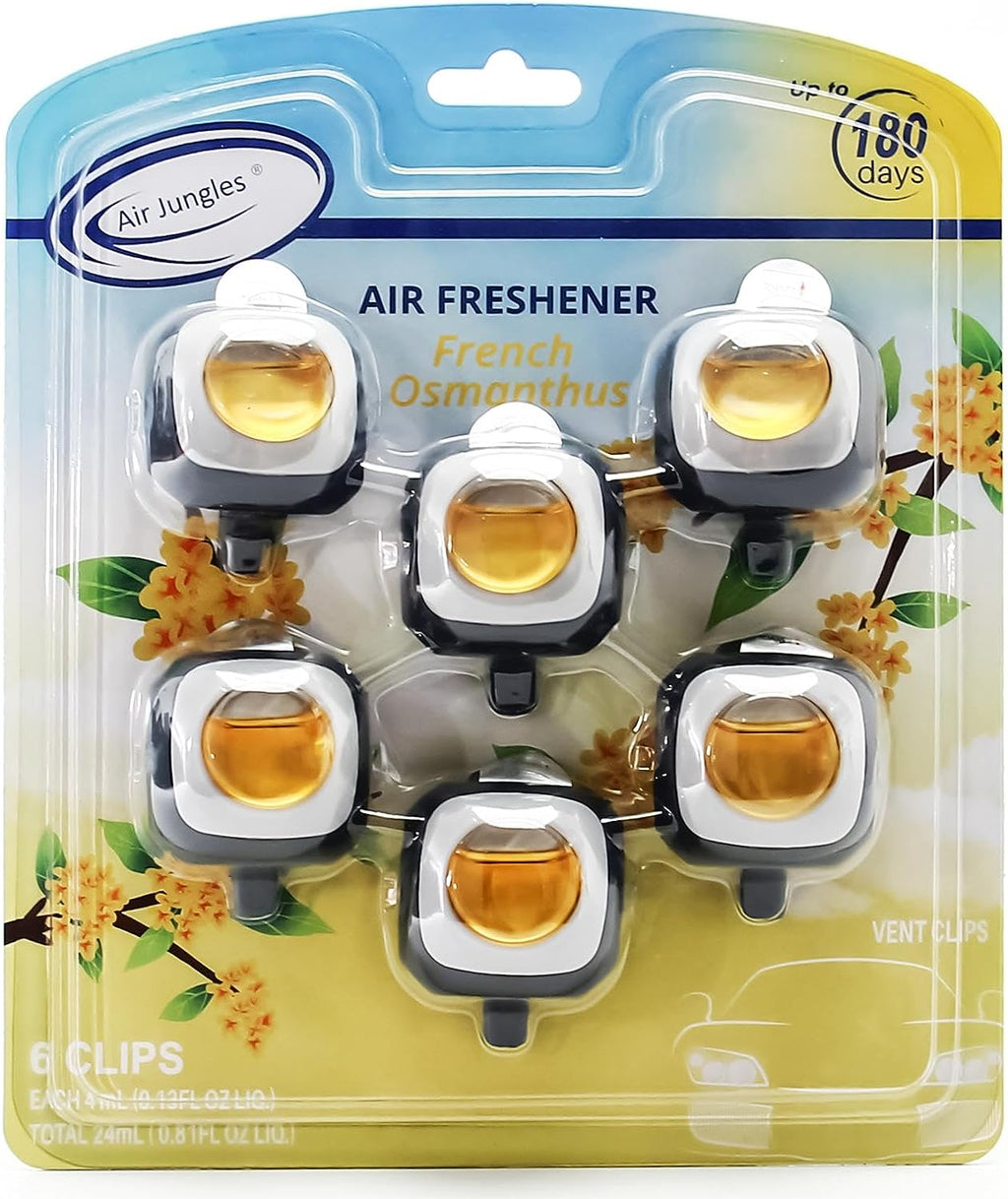 Air Jungles French Osmanthus Scent Car Air Freshener Clip, 6 Car Freshener Vent Clips, 4ml Each, Long Lasting Air Freshener for Car, Up to 180 Days Car Refresher Odor Eliminator