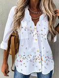 V-neck Butterfly Print Loose Long-sleeved Blouse