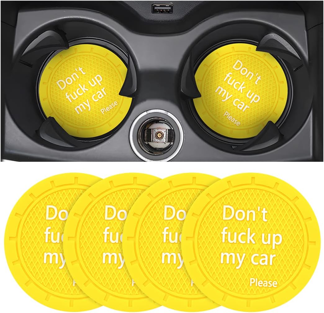 8sanlione Car Cup Coaster, 4Pcs 2.75 Inch Auto Cup Holder Insert Coasters, Non-Slip Waterproof Embedded Drink Mat, Automotive Interior Accessories for Men and Women (D Yellow/4PCS)
