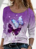 Fashion Casual Butterfly Print Long-sleeved T-shirt