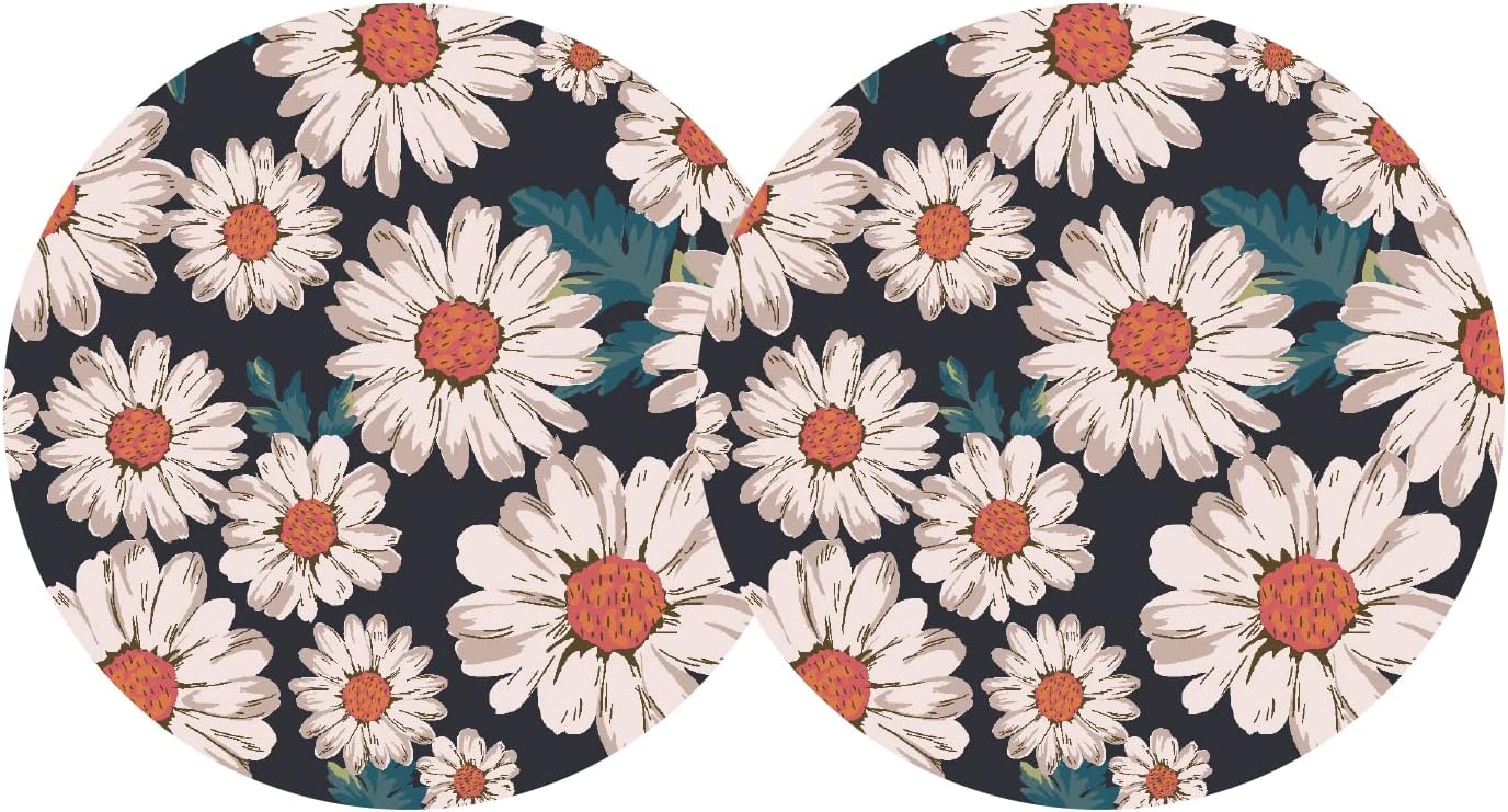 Daisy Print Car Cup Holder Coasters, 2PCS 2.75" White Daisy  Car Coasters for Drinks, Cup Drink Holder Insert Coasters for Car by FLYEEGO